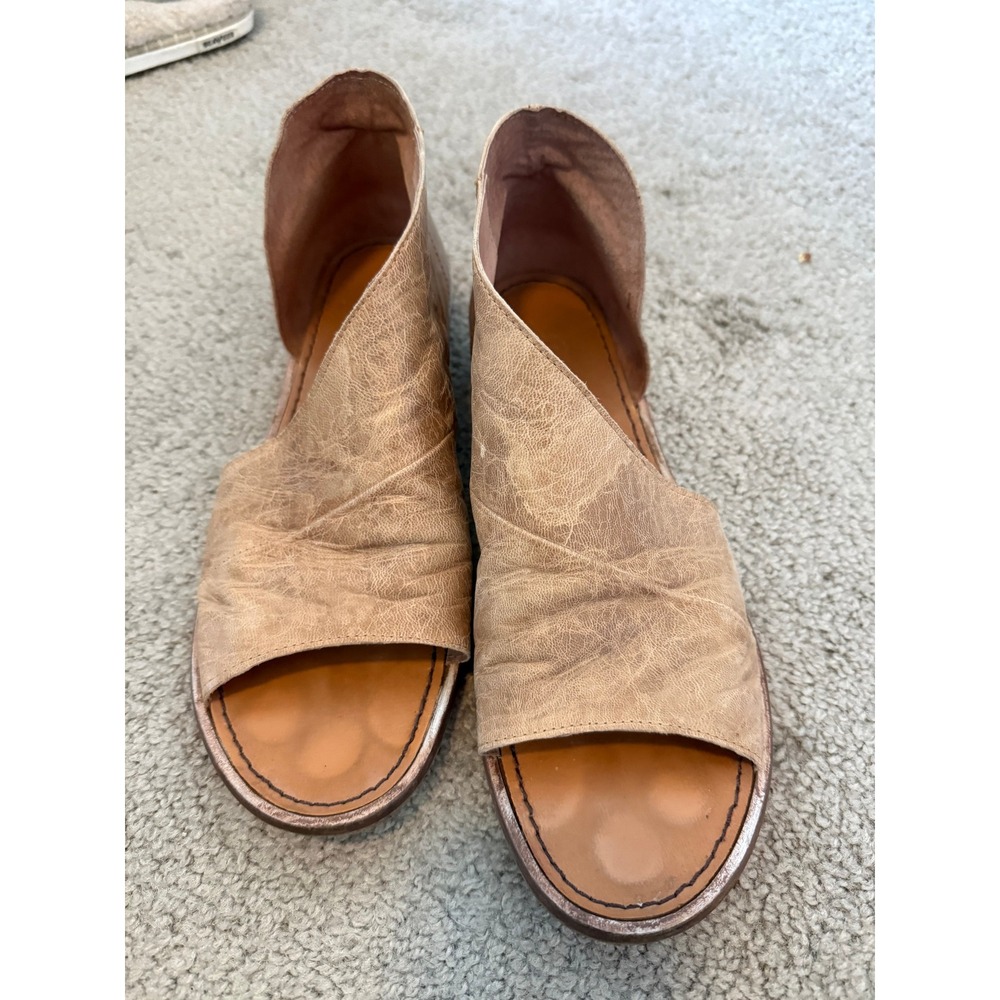 Free People Mont Blanc Tan Leather Asymmetrical Wrap Flat Sandals EU 40.5